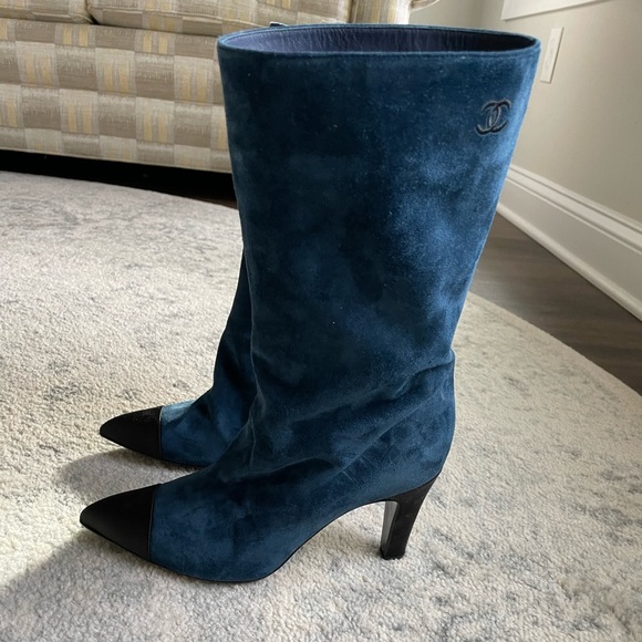 CHANEL, Shoes, Chanel Navy Blue Bootie